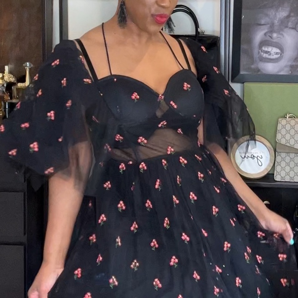 ASOS Floral Black Mesh Dress with Corset Details - Picture 11 of 12